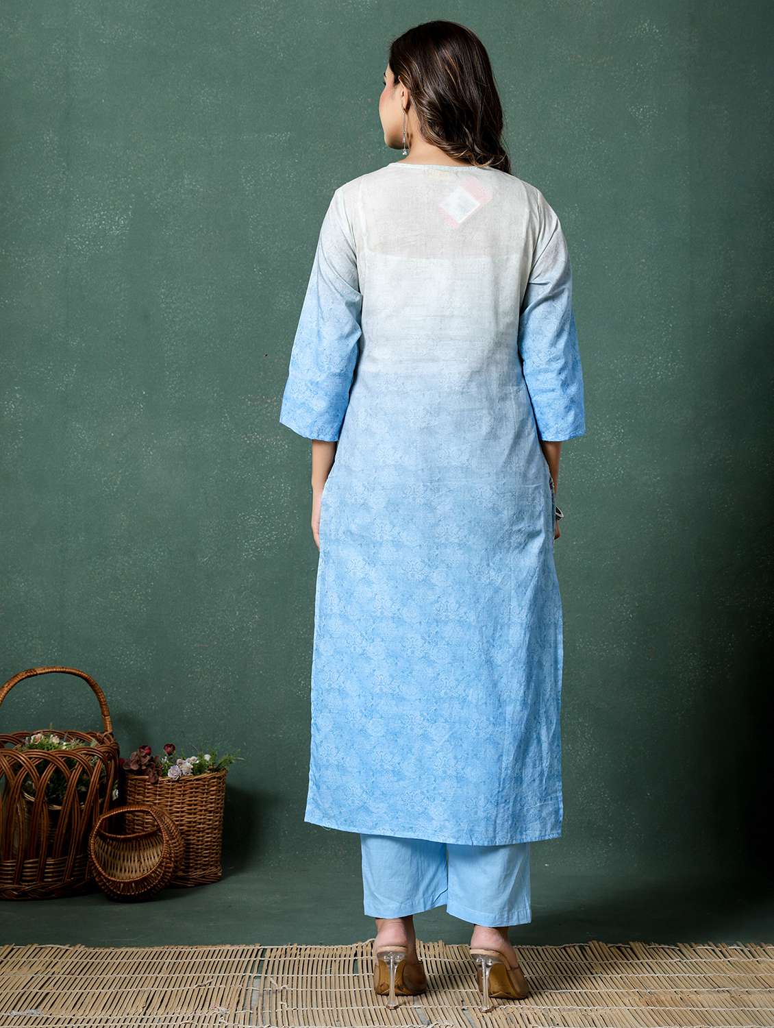 women ombre three quarter sleeve kurta pant with dupatta set - 22026543 -  Standard Image - 4