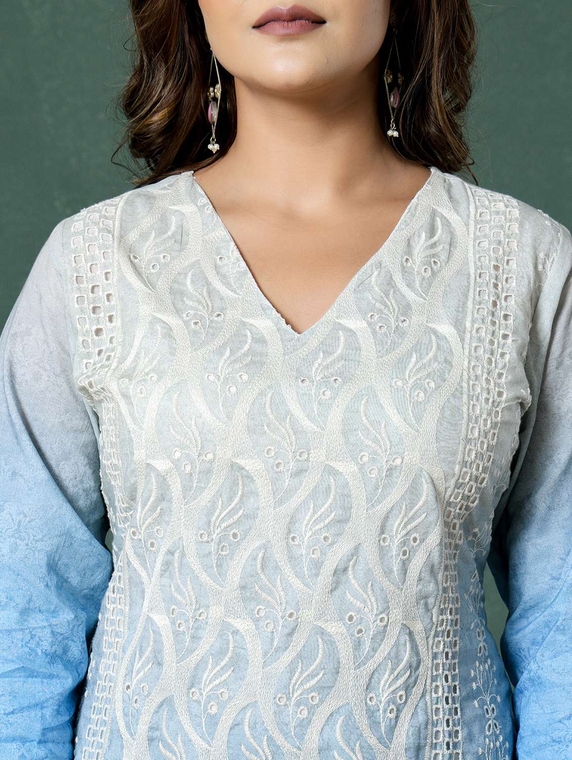 women ombre three quarter sleeve kurta pant with dupatta set - 22026543 -  Standard Image - 6