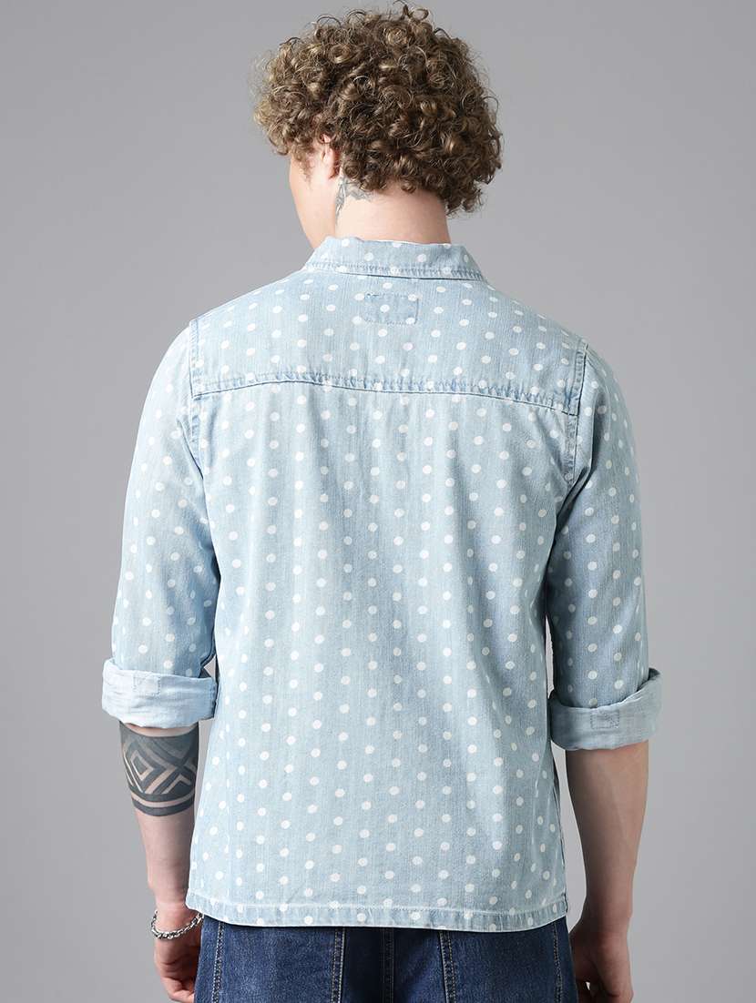 men polka dot long sleeve denim shacket - 22026598 -  Standard Image - 4