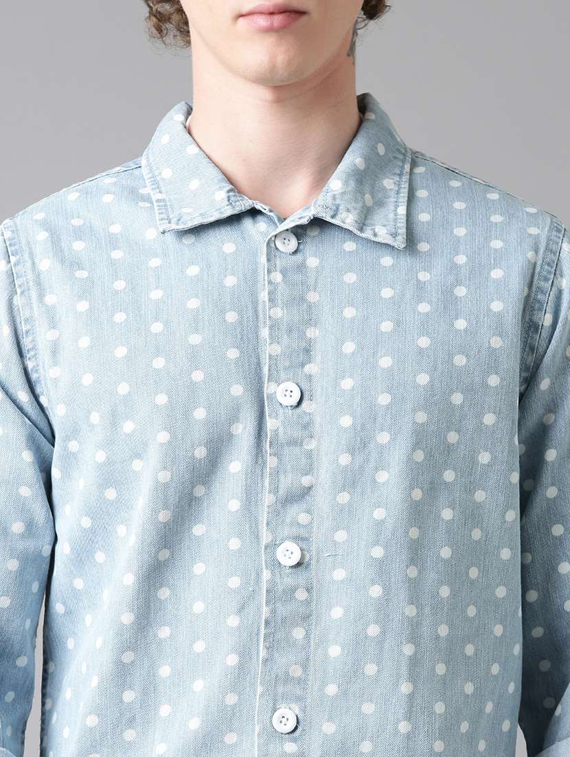 men polka dot long sleeve denim shacket - 22026598 -  Standard Image - 6