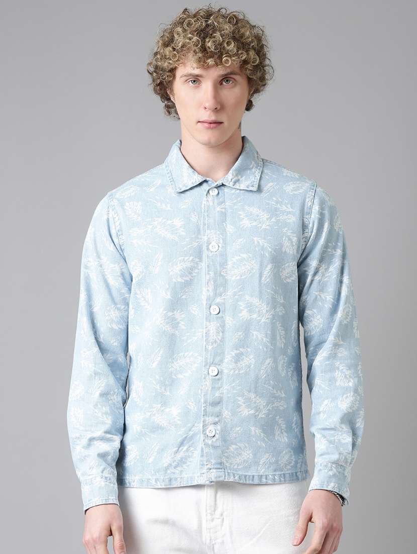 men printed long sleeve denim shacket - 22026599 -  Standard Image - 1