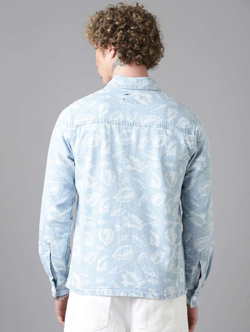 men printed long sleeve denim shacket - 22026599 -  Standard Image - 4