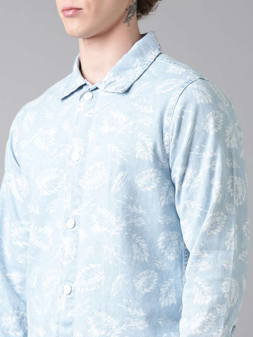 men printed long sleeve denim shacket - 22026599 -  Standard Image - 6