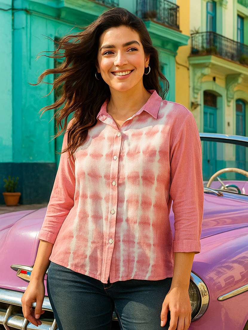 women tie & dye collared regular fit shirt - 22026615 -  Standard Image - 1