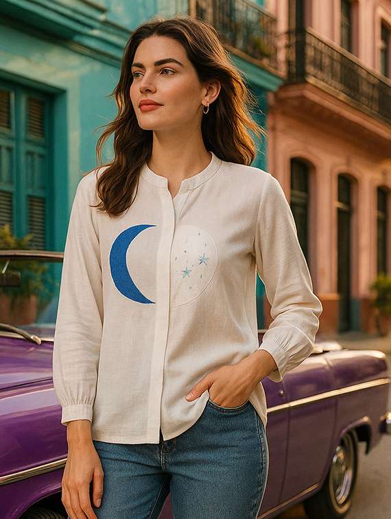 women embroidered mandarin collar regular fit shirt - 22026617 -  Standard Image - 4