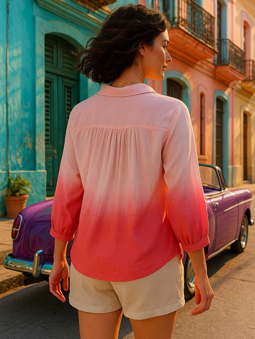 women ombre print collared regular fit shirt - 22026620 -  Standard Image - 1