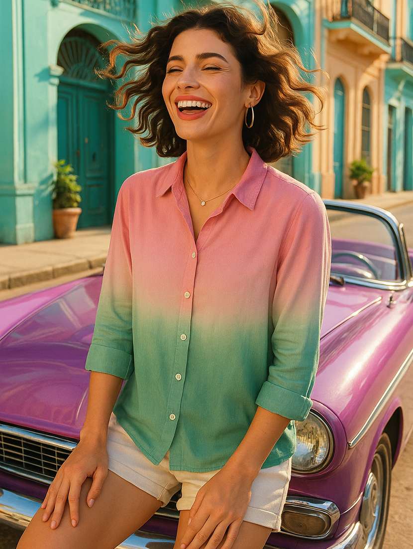 women ombre print collared regular fit shirt - 22026624 -  Standard Image - 1