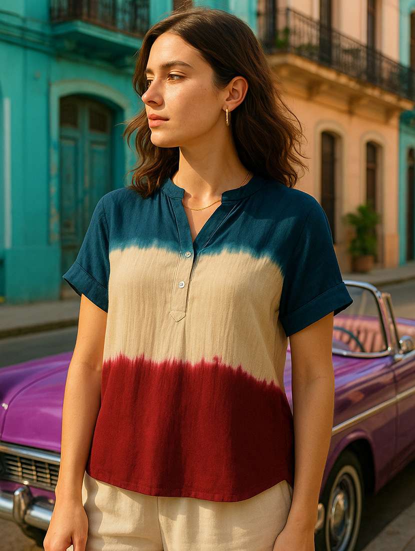 women ombre print mandarin collar regular top - 22026631 -  Standard Image - 1