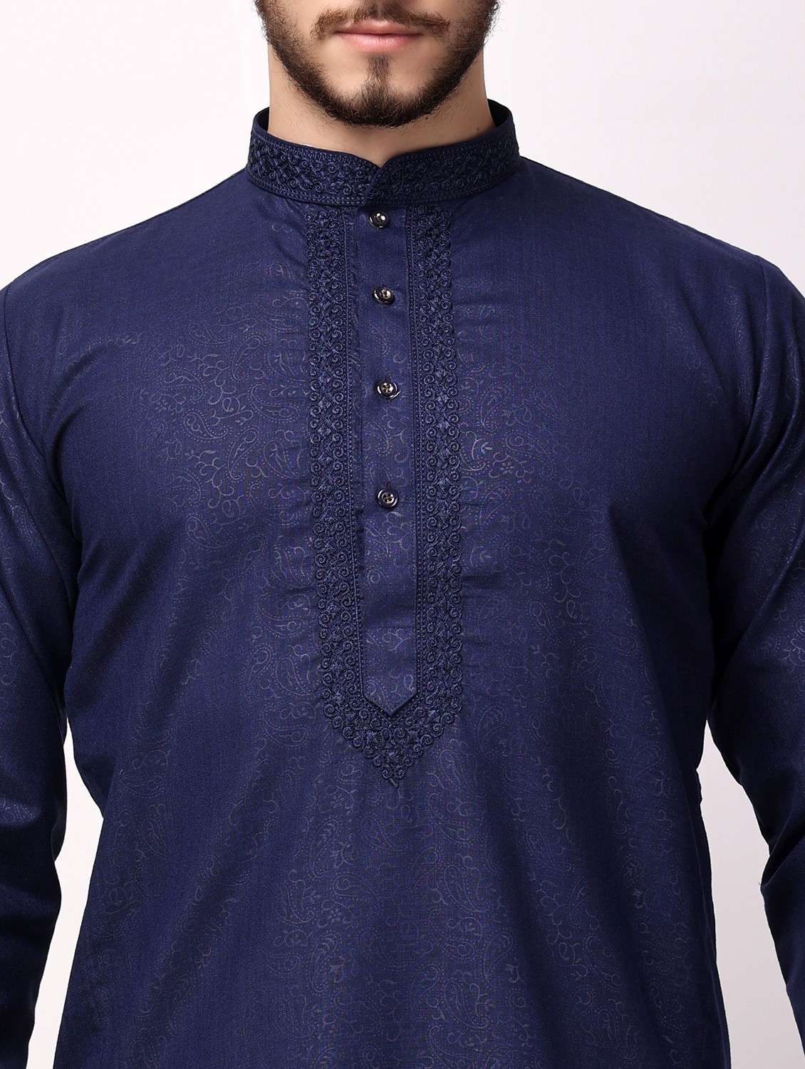 men solid mandarin neck long kurta - 22026638 - Standard Image - 4