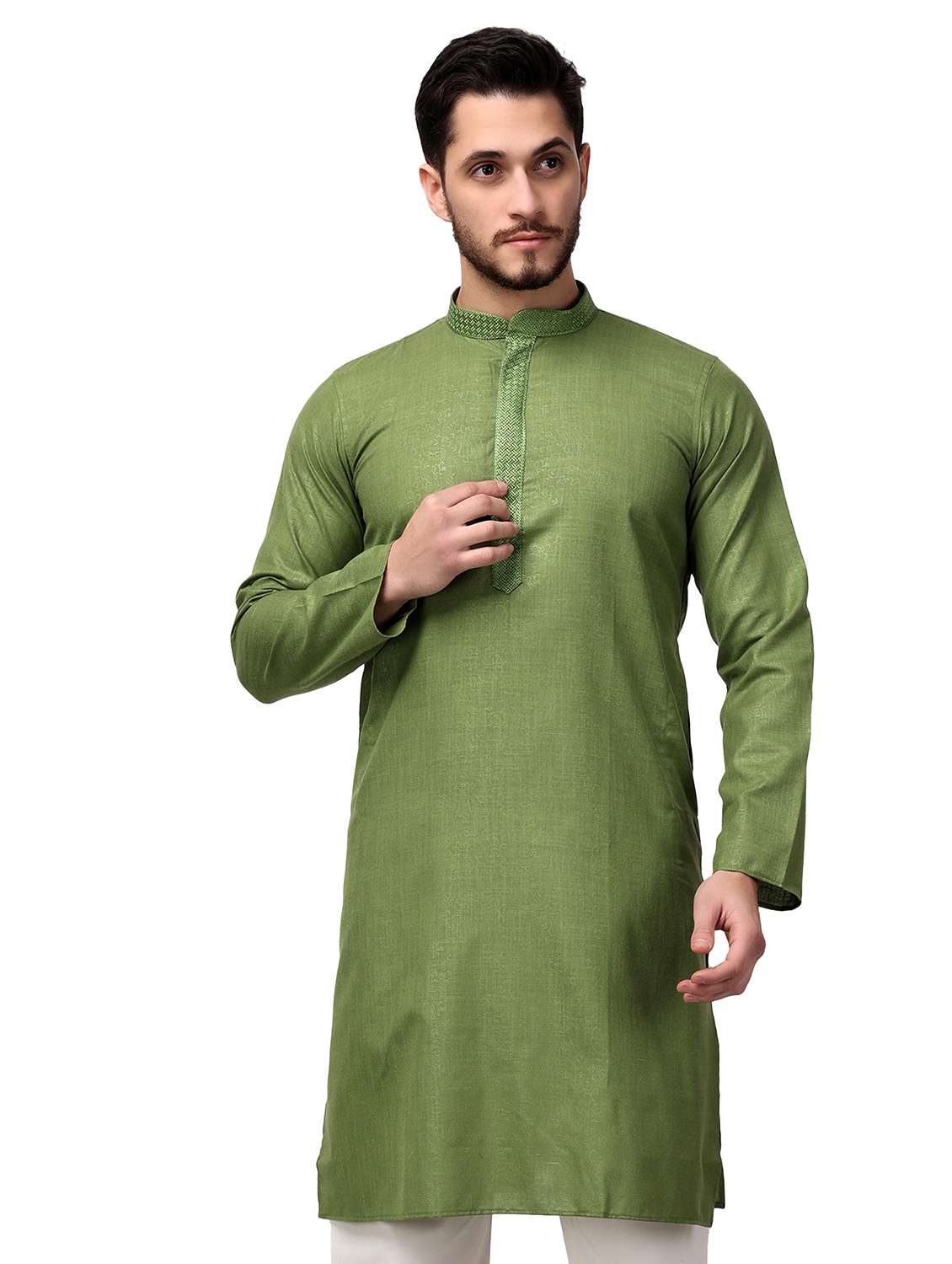 men solid mandarin neck long kurta - 22026643 - Standard Image - 1