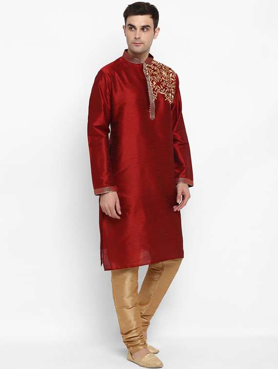 men mandarin neck kurta churidar ethnic wear set - 22026655 - Standard Image - 1