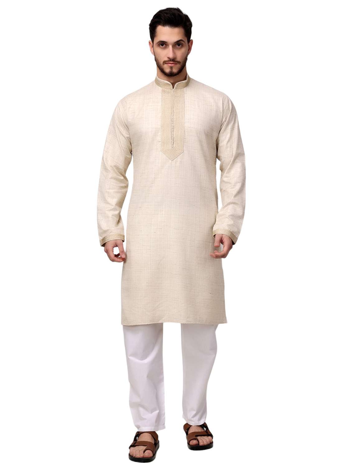 men mandarin neck kurta pyjama ethnic wear set - 22026657 - Standard Image - 1