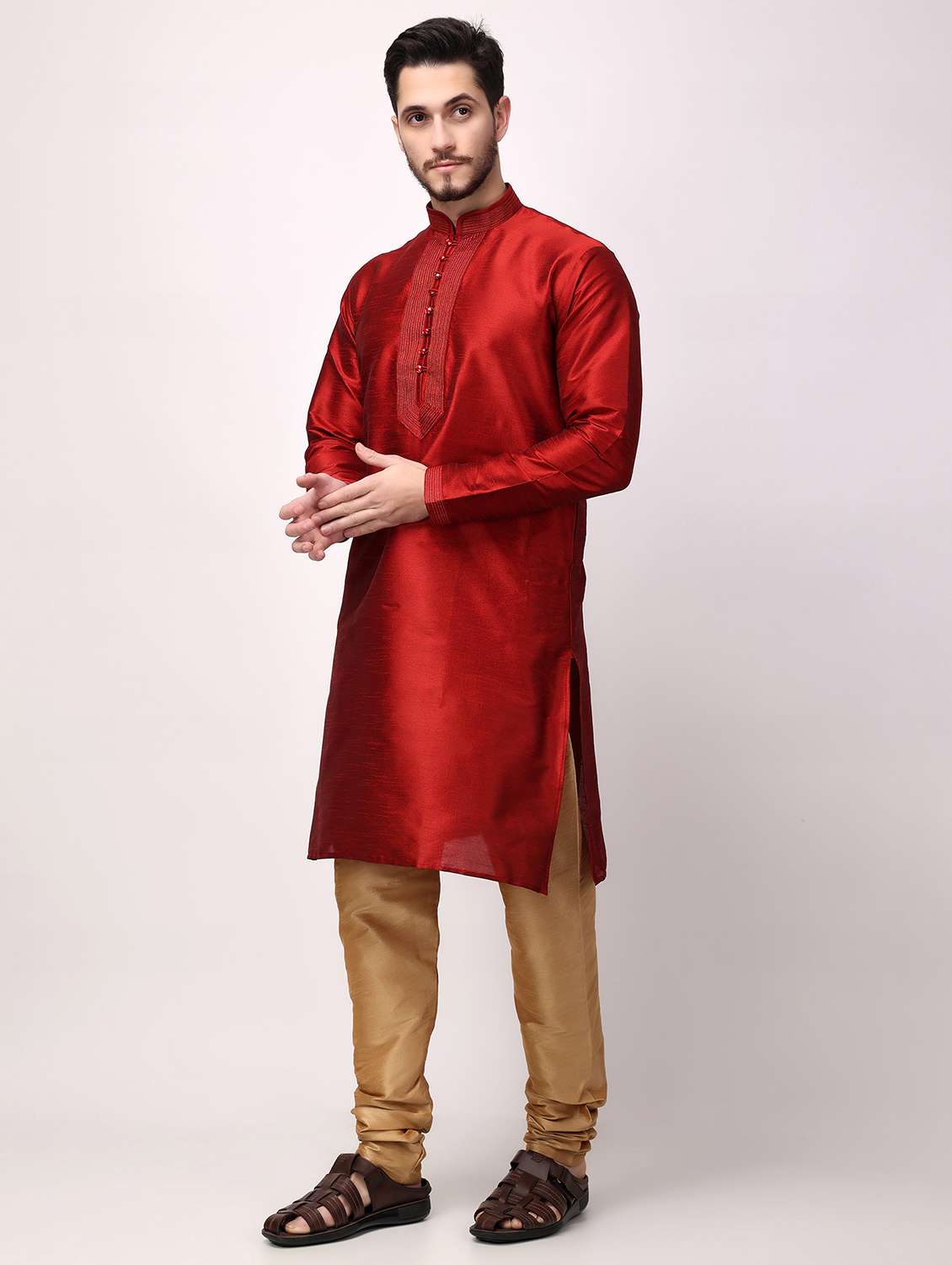 men mandarin neck kurta pyjama ethnic wear set - 22026658 - Standard Image - 4