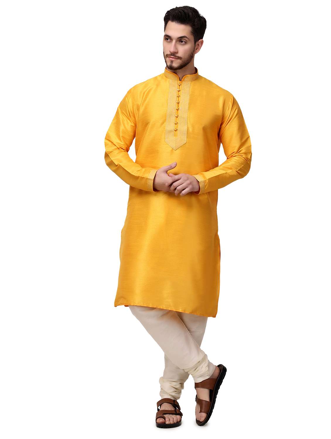 men mandarin neck kurta pyjama ethnic wear set - 22026659 - Standard Image - 1