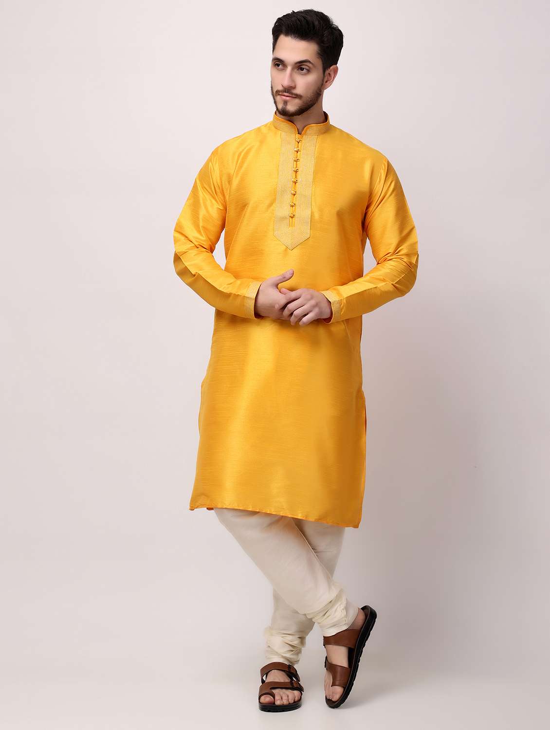men mandarin neck kurta pyjama ethnic wear set - 22026659 - Standard Image - 4