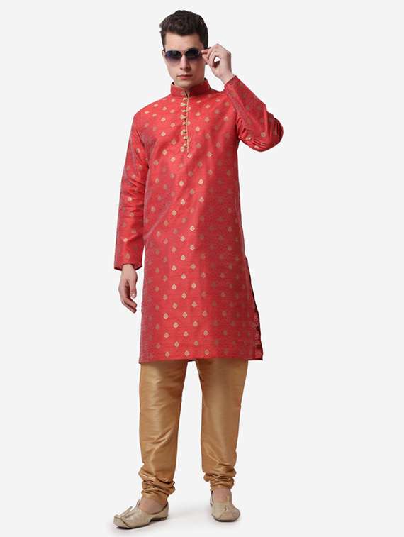 men mandarin neck kurta churidar ethnic wear set