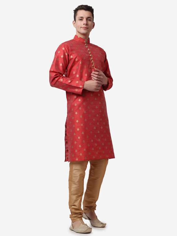 men mandarin neck kurta churidar ethnic wear set - 22026663 -  Standard Image - 1