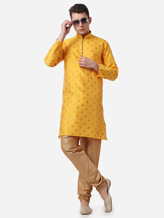 men mandarin neck kurta churidar ethnic wear set