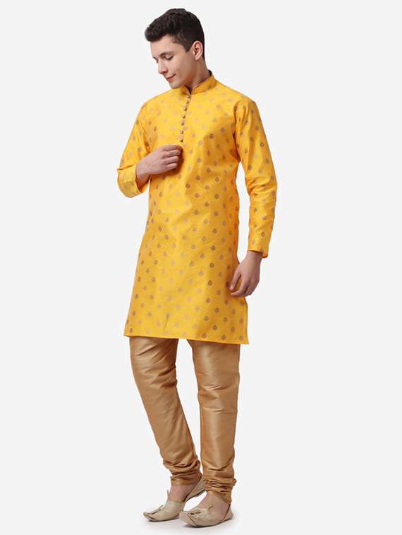 men mandarin neck kurta churidar ethnic wear set - 22026664 -  Standard Image - 1