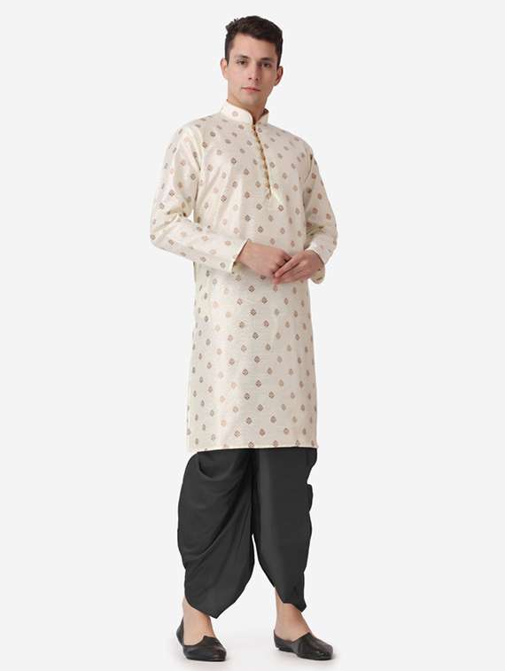 men self design mandarin neck dhoti kurta ethnic wear set - 22026673 -  Standard Image - 1