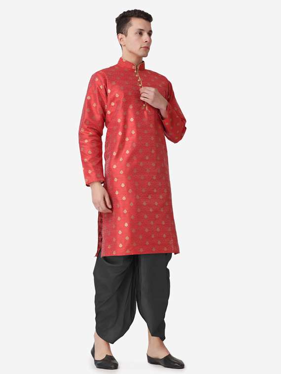 men self design mandarin neck dhoti kurta ethnic wear set - 22026677 -  Standard Image - 1