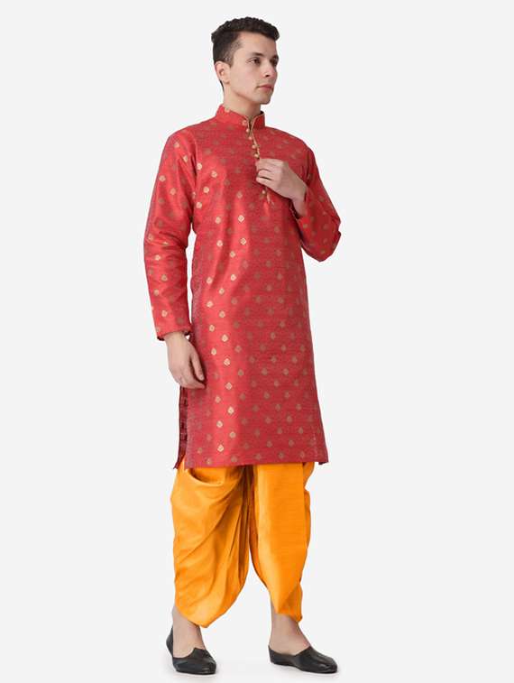 men self design mandarin neck dhoti kurta ethnic wear set - 22026679 -  Standard Image - 1
