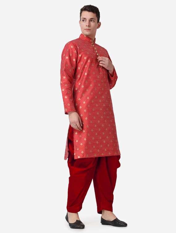 men self design mandarin neck dhoti kurta ethnic wear set - 22026697 -  Standard Image - 1