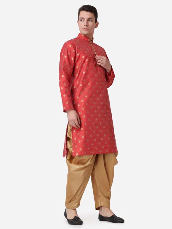 men self design mandarin neck dhoti kurta ethnic wear set - 22026699 -  Standard Image - 1