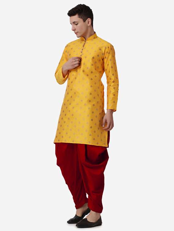 men self design mandarin neck dhoti kurta ethnic wear set - 22026703 -  Standard Image - 1