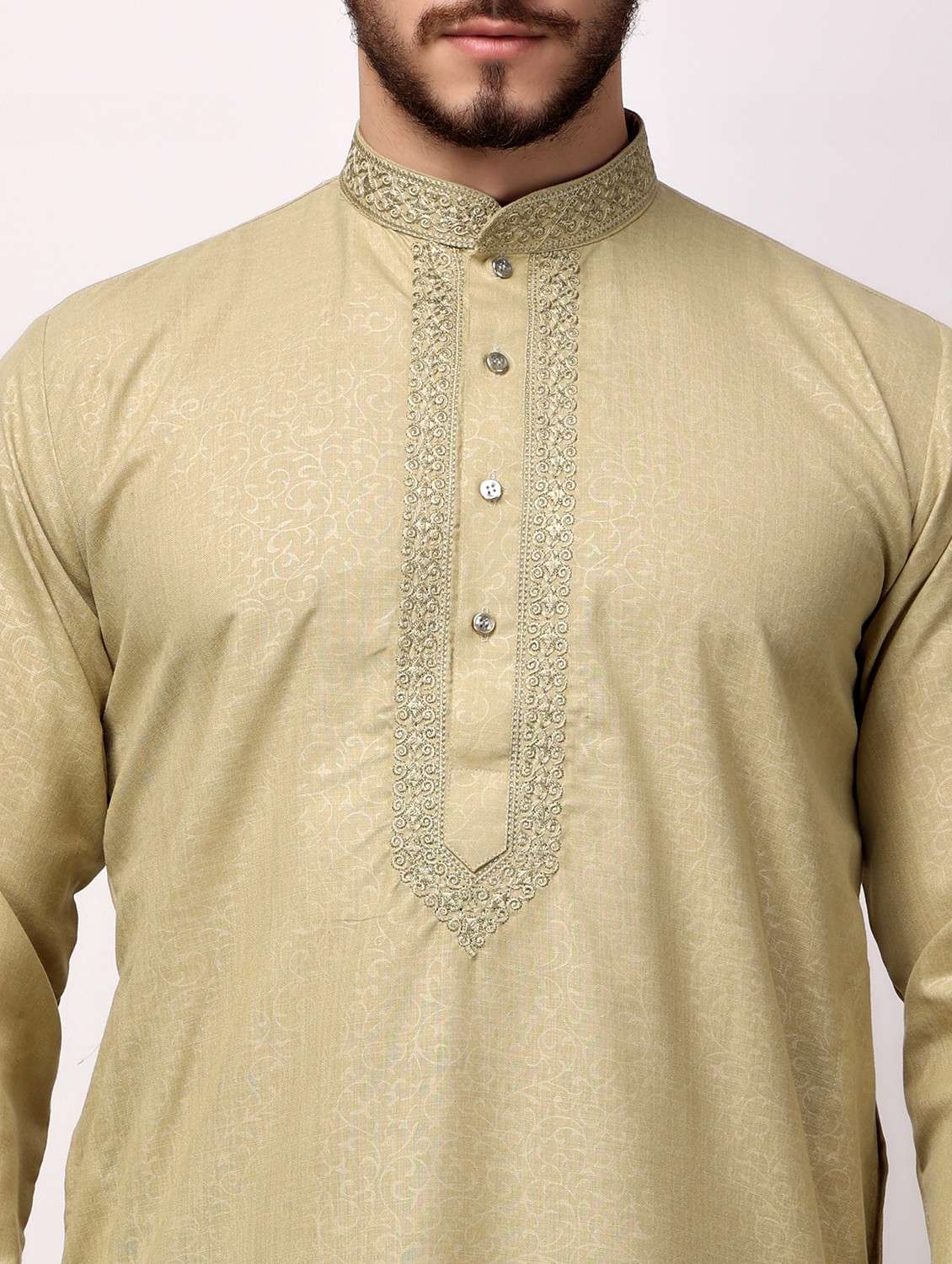 men solid mandarin neck kurta pyjama ethnic wear set - 22026709 - Standard Image - 4