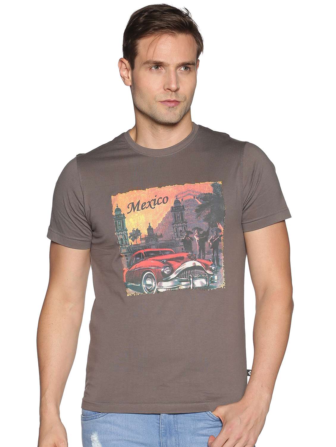 men front print short sleeve regular fit t-shirt