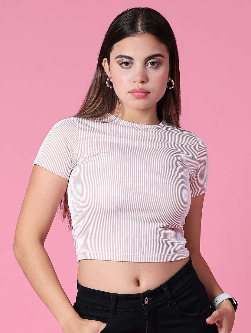 women solid short sleeve crop t-shirt - 22027028 -  Standard Image - 1