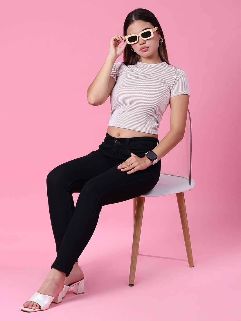 women solid short sleeve crop t-shirt - 22027028 -  Standard Image - 4