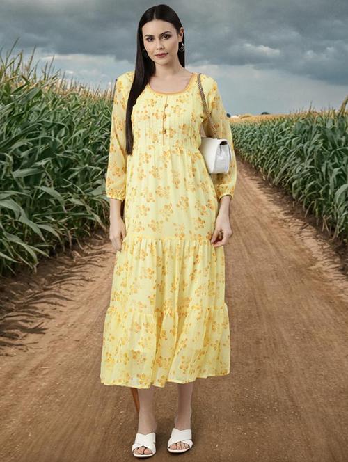 women floral print long sleeve tiered dress - 22027091 - Standard Image - 0