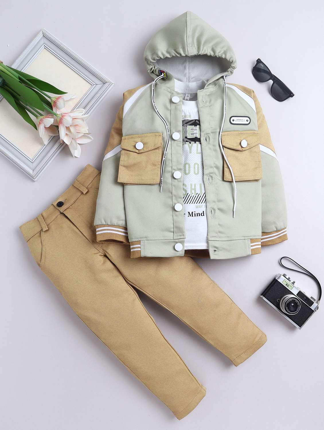 boys color blocked hooded full length set 
