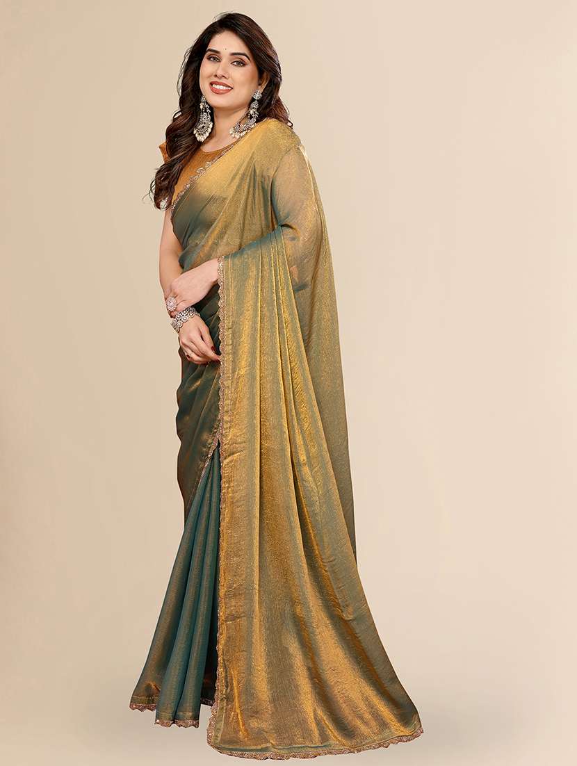 women solid with bordered embellished saree with blouse - 22027111 -  Standard Image - 1