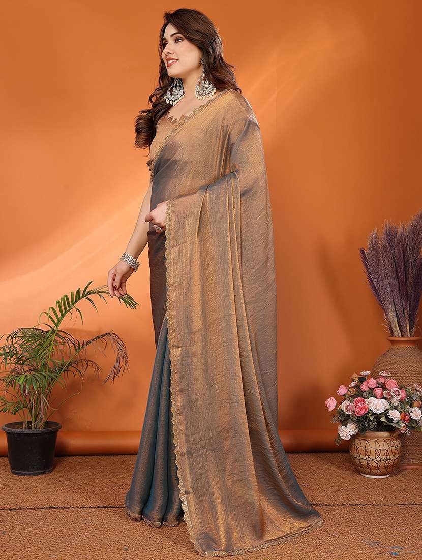 women solid with bordered embellished saree with blouse - 22027118 -  Standard Image - 1