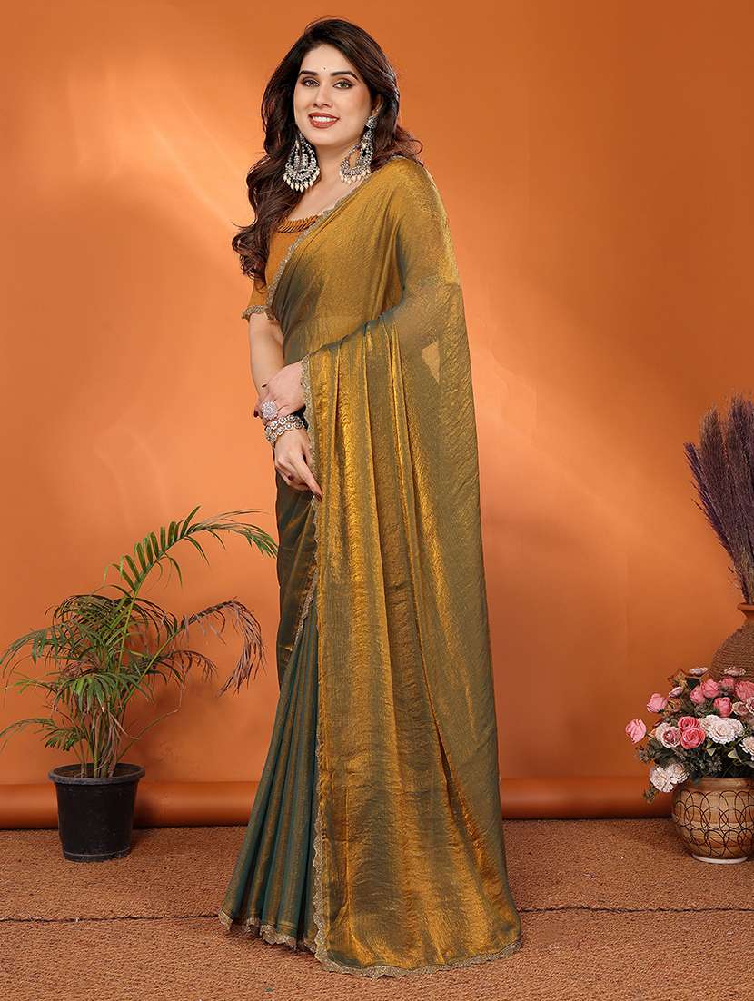 women solid with bordered embellished saree with blouse - 22027119 -  Standard Image - 1
