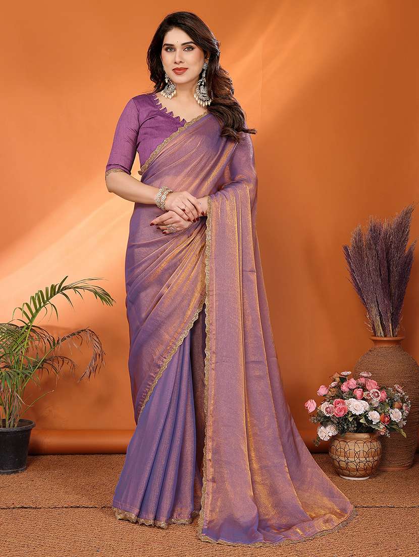 women solid with bordered embellished saree with blouse