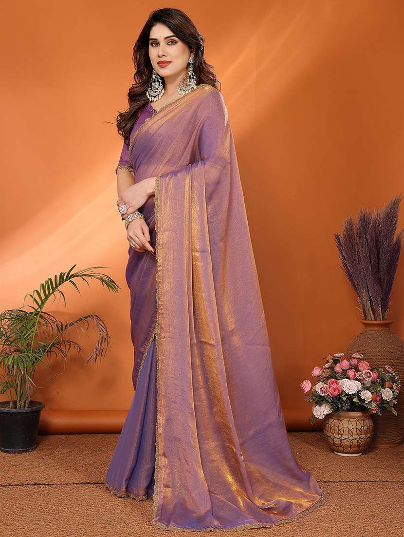 women solid with bordered embellished saree with blouse - 22027121 -  Standard Image - 1