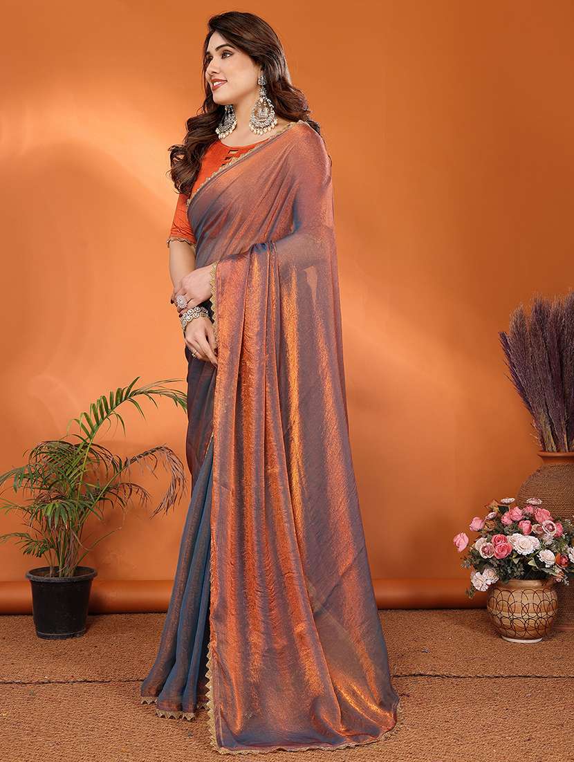 women solid with bordered embellished saree with blouse - 22027122 -  Standard Image - 1