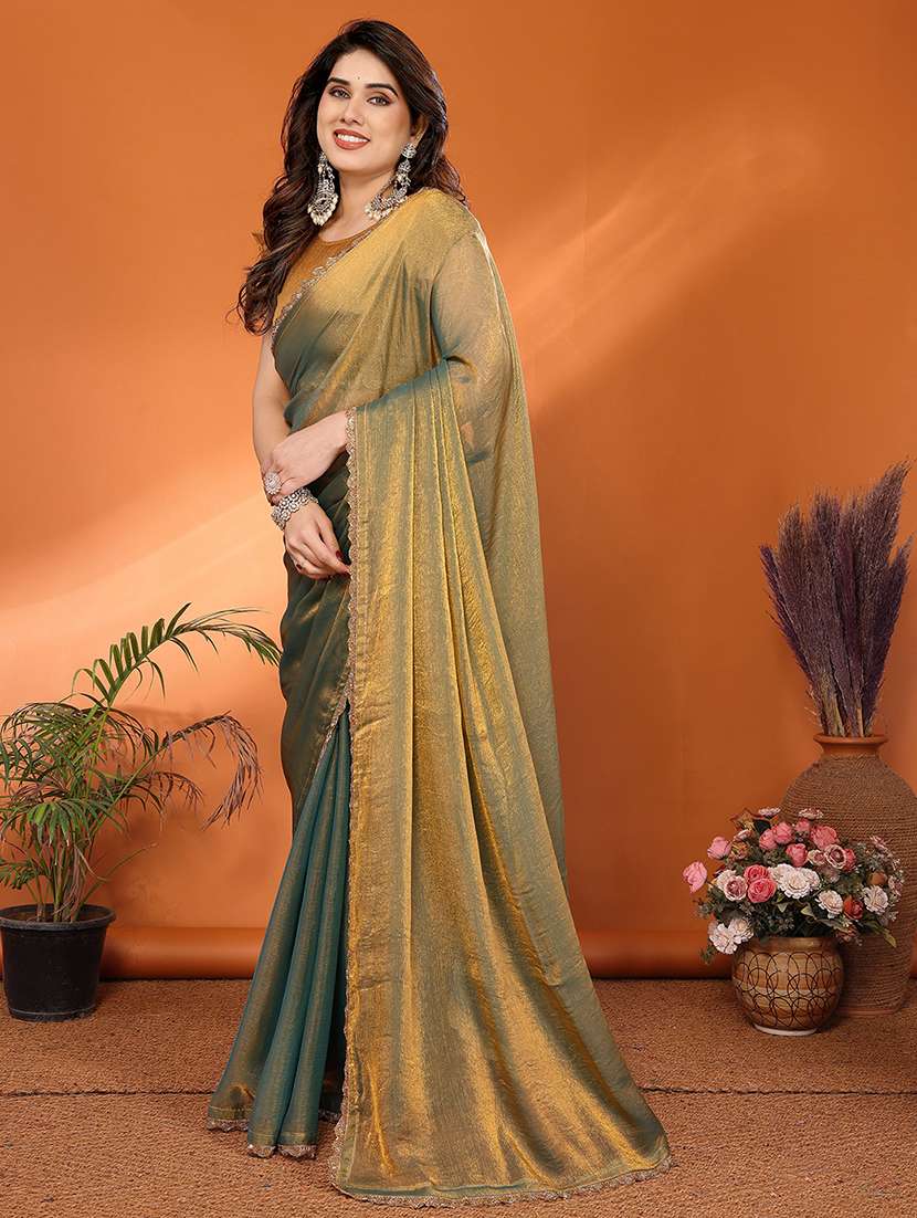 women solid with bordered embellished saree with blouse - 22027123 -  Standard Image - 1