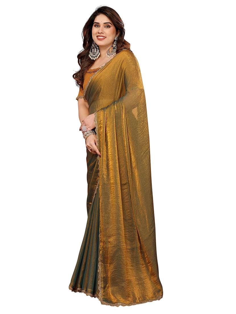 women solid with bordered embellished saree with blouse - 22027125 -  Standard Image - 1