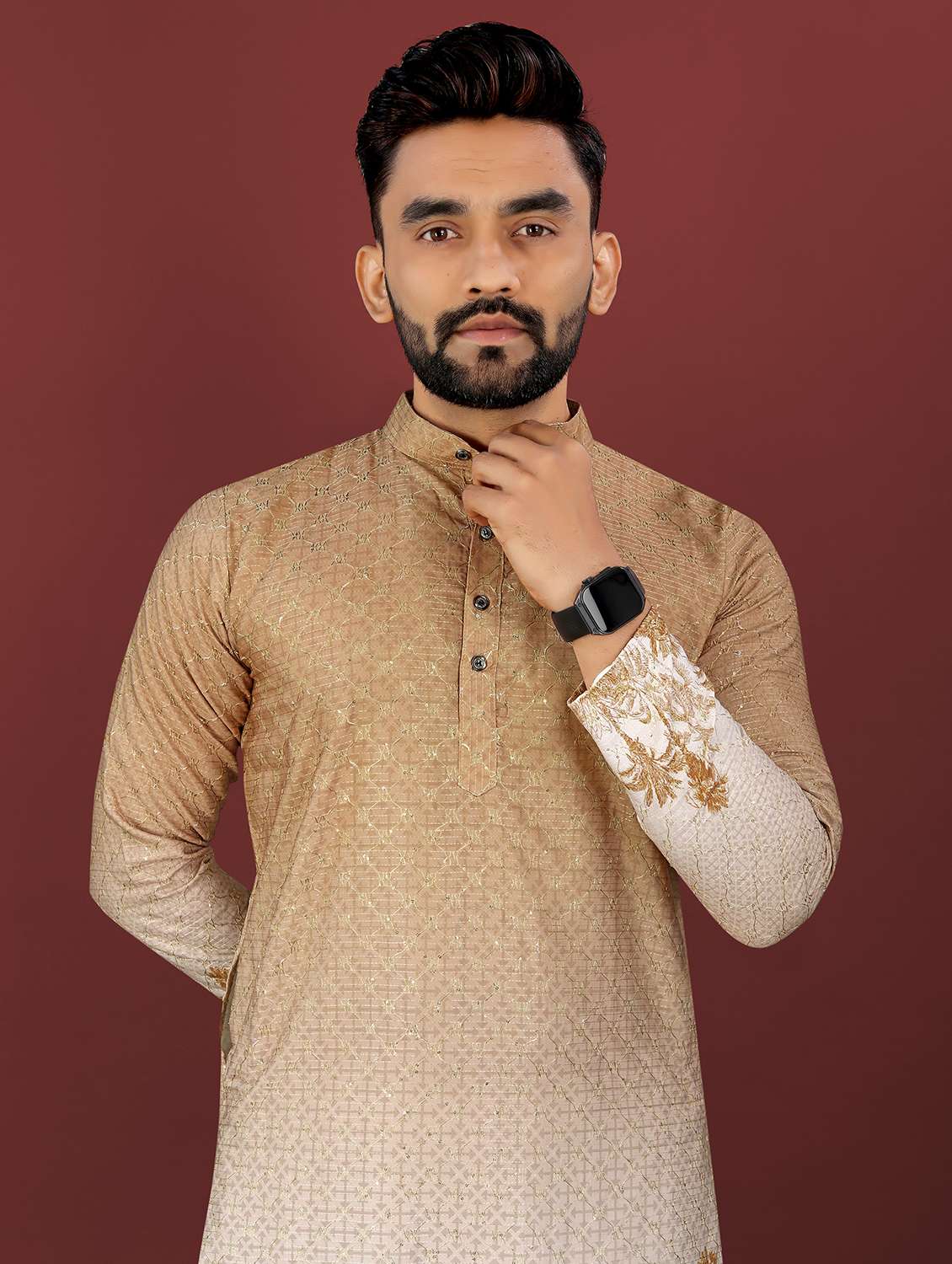men printed mandarin neck long kurta - 22027142 - Standard Image - 1
