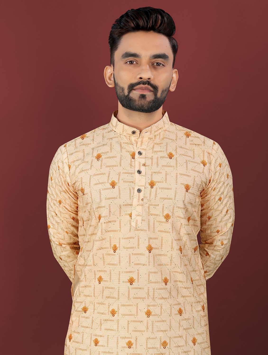 men printed mandarin neck long kurta - 22027144 -  Standard Image - 1