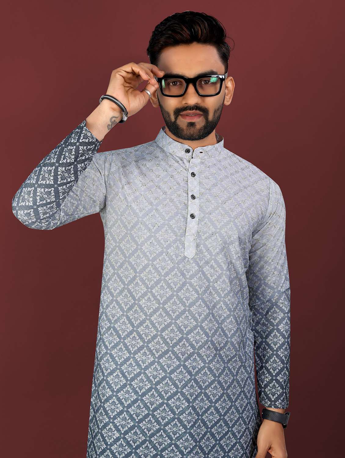 men ombre printed mandarin neck long kurta - 22027145 -  Standard Image - 1