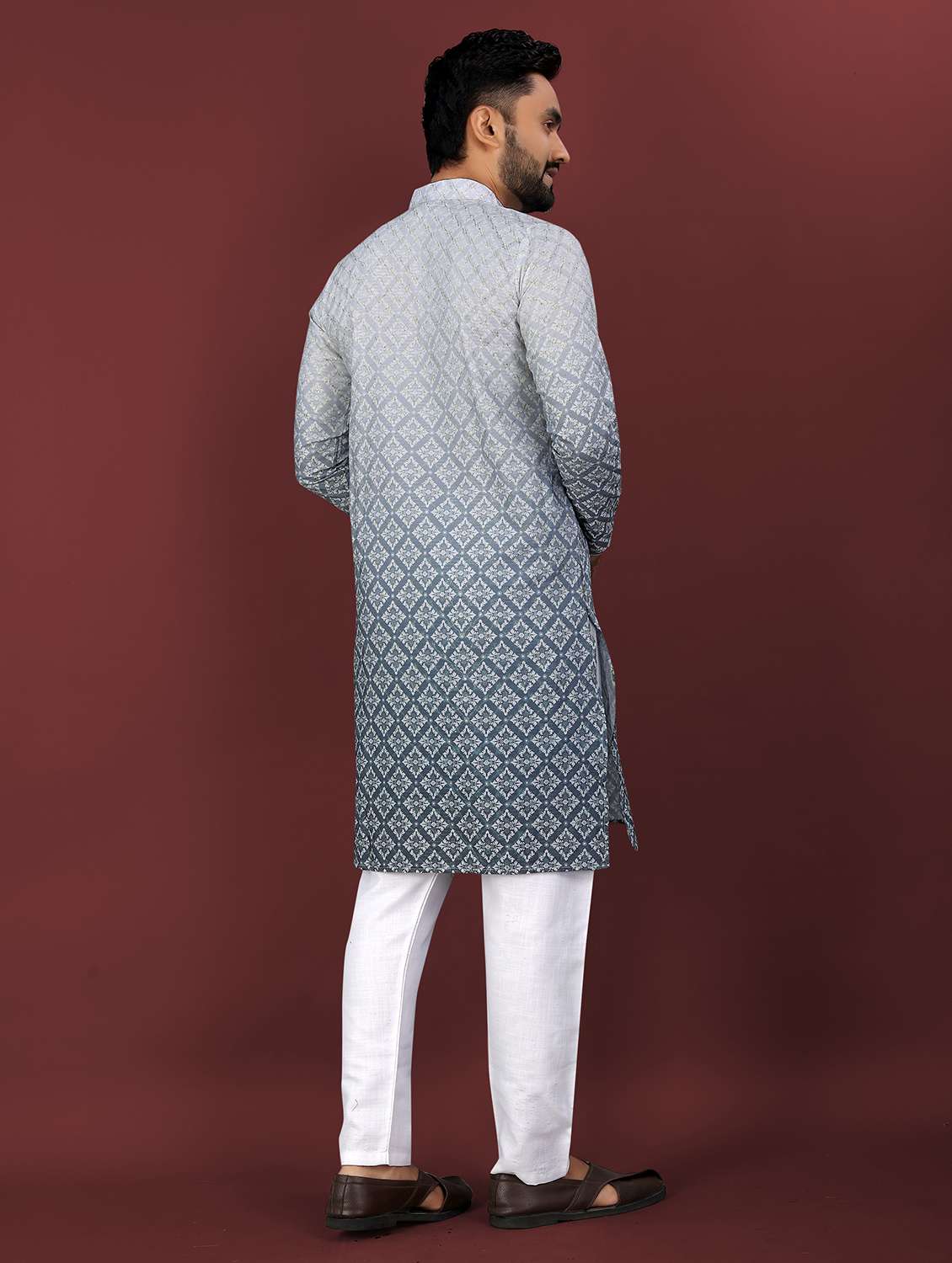 men ombre printed mandarin neck long kurta - 22027145 - Standard Image - 4