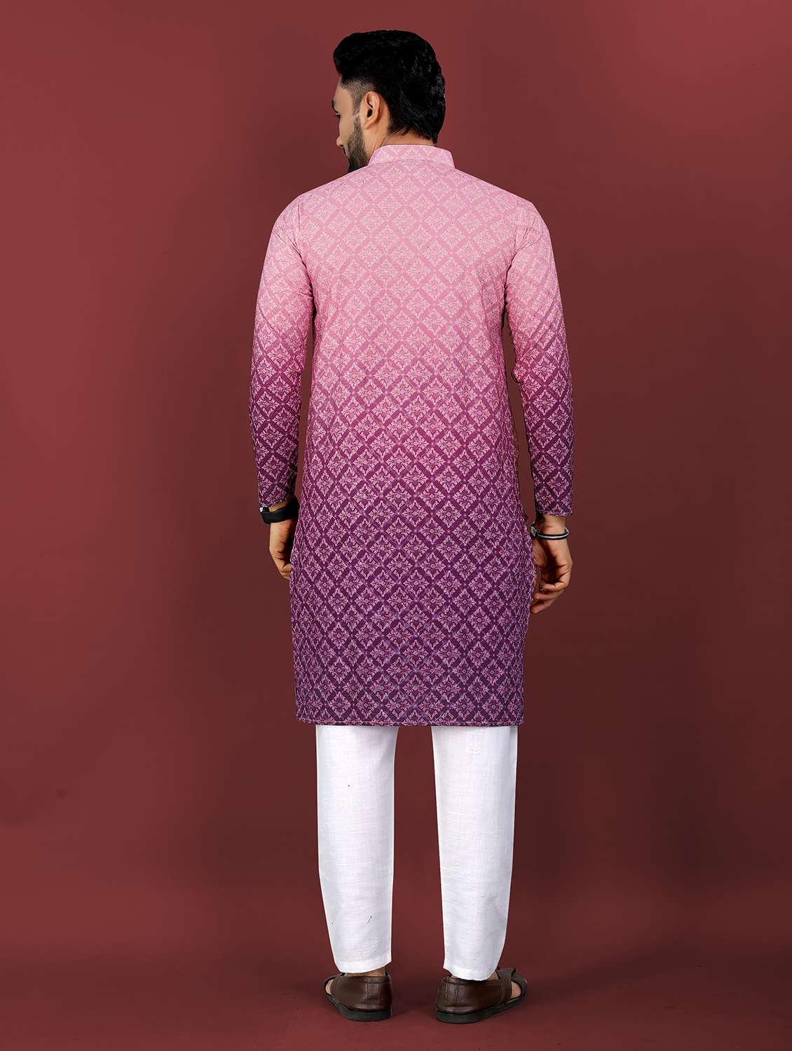 men ombre printed mandarin neck long kurta - 22027146 -  Standard Image - 4