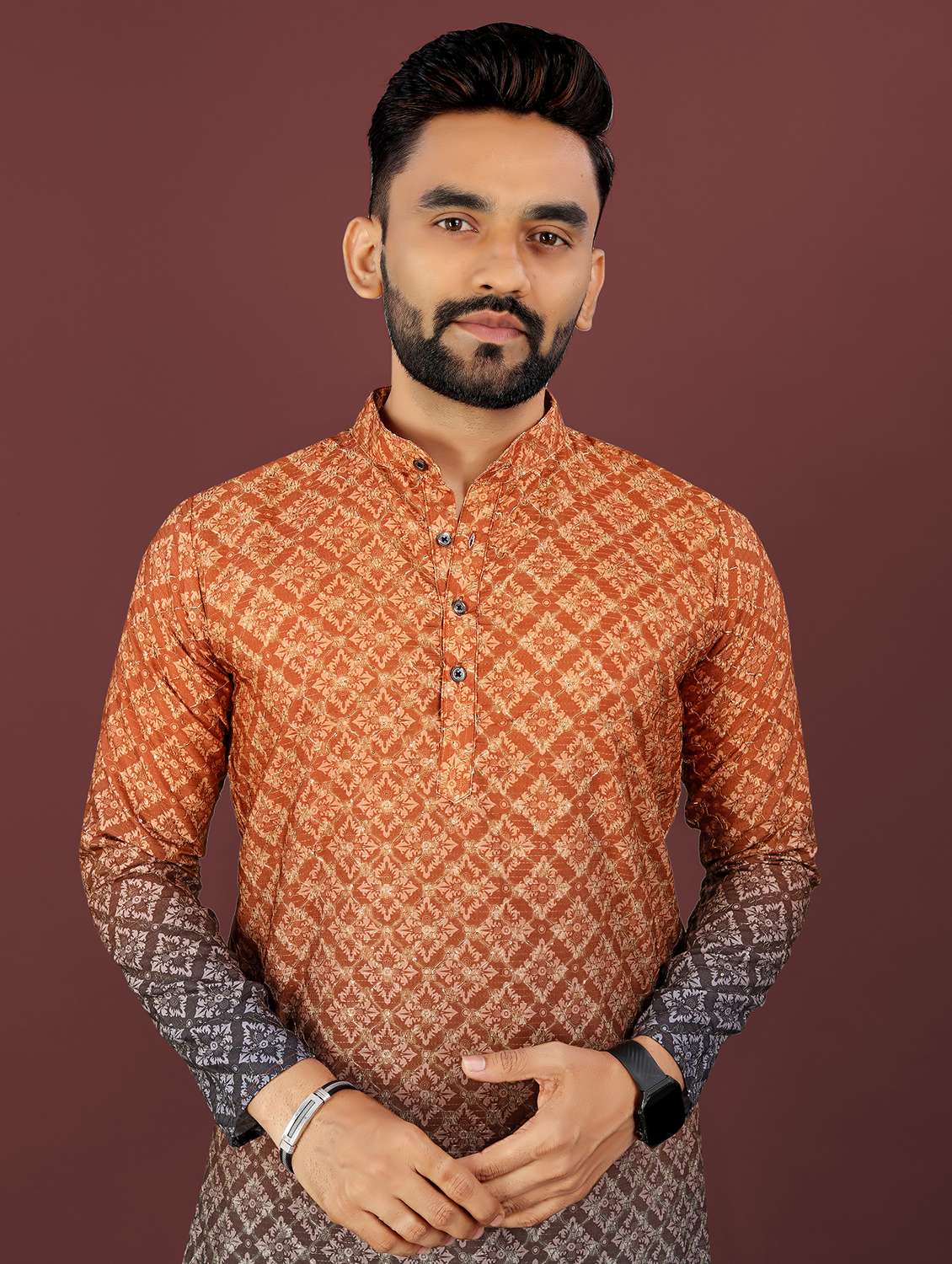 men ombre printed mandarin neck long kurta - 22027147 - Standard Image - 1