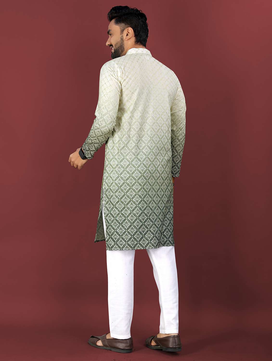 men ombre printed mandarin neck long kurta - 22027153 - Standard Image - 4